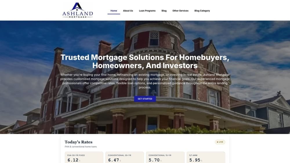 Screenshot of Ashland Mortgage website