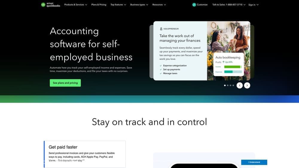 Screenshot of QuickBooks Self-Employed website
