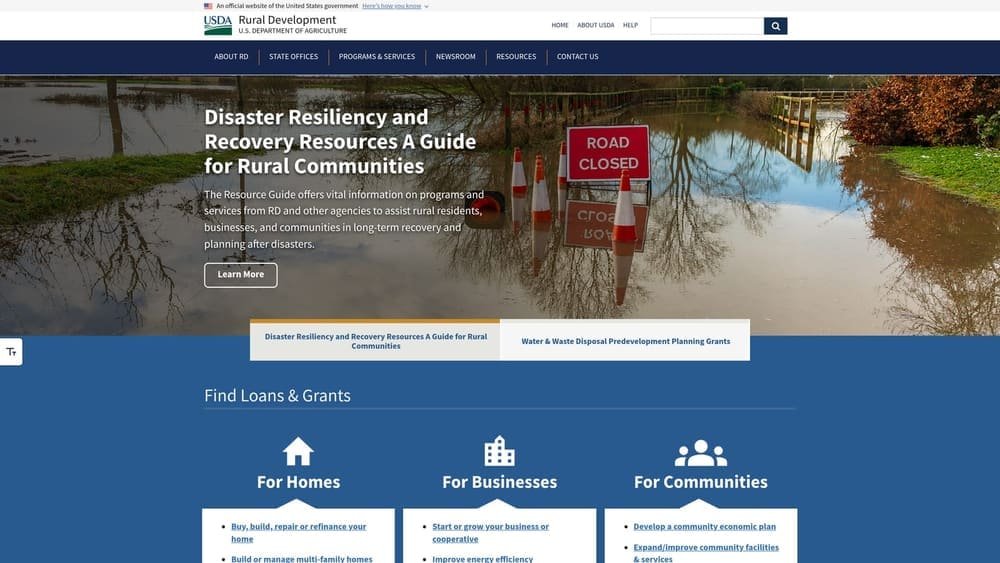 Screenshot of USDA Rural Development website