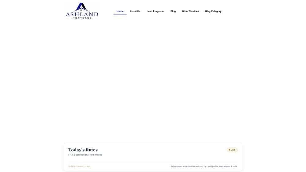 Screenshot of Ashland Mortgage website
