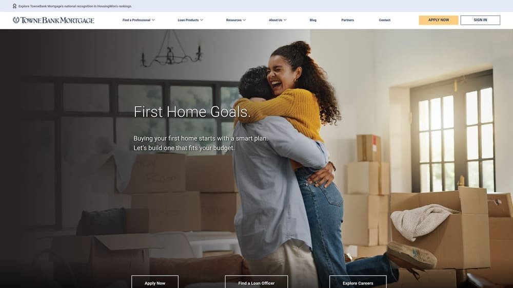 Screenshot of Towne Bank Mortgage website