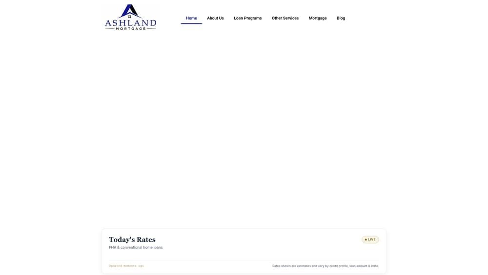 Screenshot of Ashland Mortgage (Coast2Coast Mortgage LLC) website
