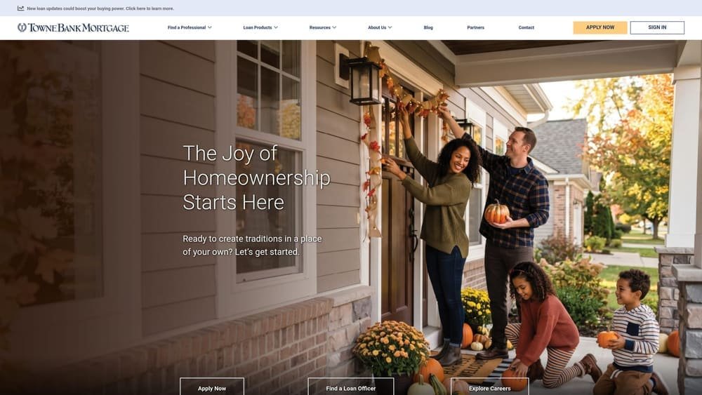 Screenshot of TowneBank Mortgage website